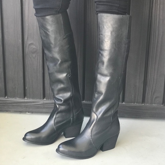 Genuine Leather Thick Block Heel Knee High Boots - Picture 3 of 8